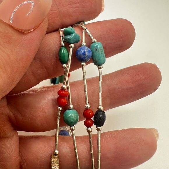 up to 7.5" liquid silver and multi-stone beaded, sterling silver bracelet! - Picture 7 of 11